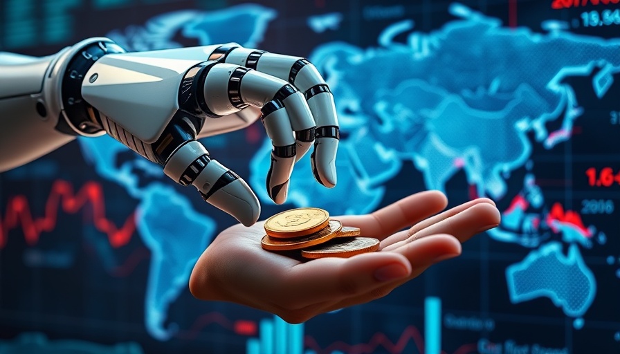 AI and finance integration with robotic and human hands.