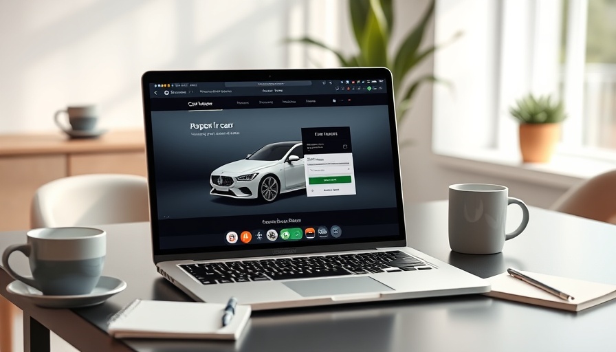 Laptop on desk displaying car for digital auto financing