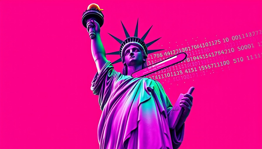 Surreal technology risks illustration of Statue of Liberty.