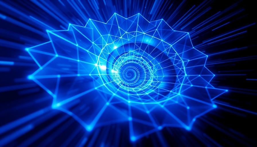 Futuristic blue spiral illustrating GitHub Spark app development.