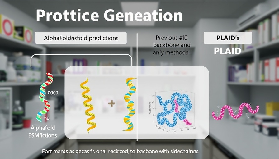 Diagram of protein generation methods comparing AlphaFold, previous techniques, and PLAID.