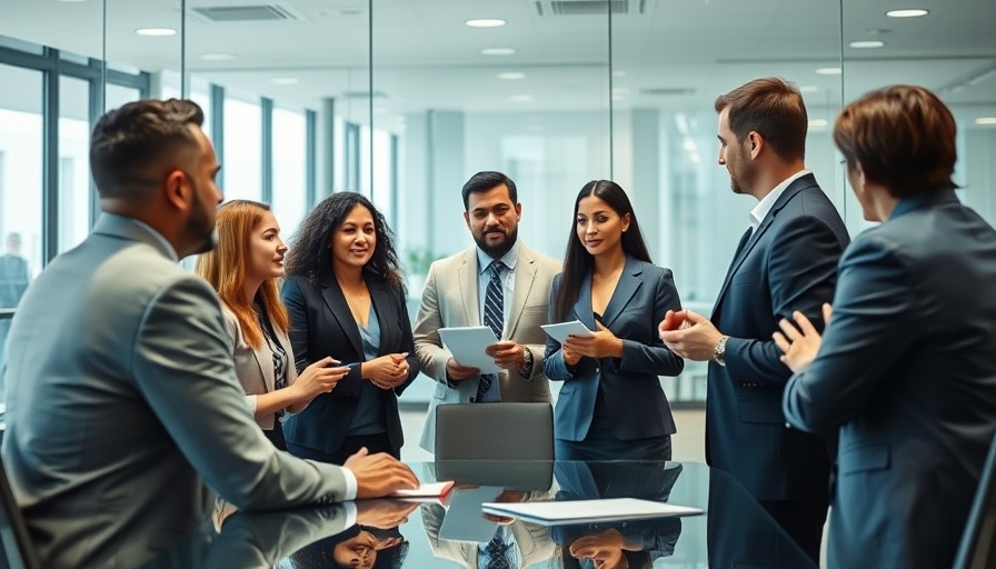 Business team discussing dealership profitability strategy in office.