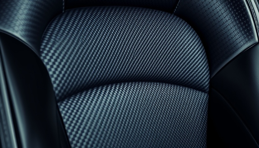 Close-up of carbon fiber car seat texture; EU carbon fiber ban automotive.