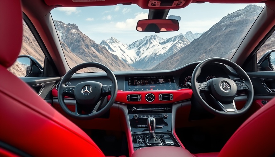 Luxurious car interior with mountain view