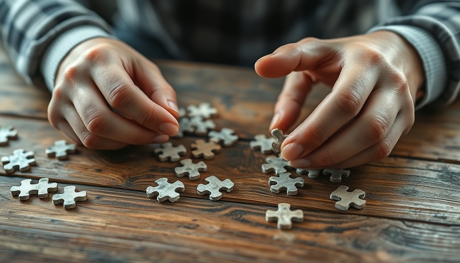Hands assembling puzzle pieces on wooden table representing AI-powered policy management solutions.