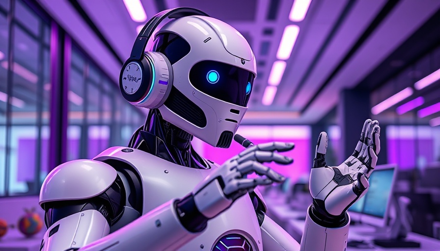 Futuristic robot in office showcasing adaptive AI-powered experience.