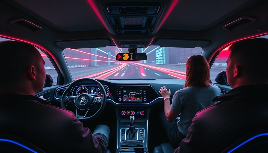 In-car gaming in Volkswagen with Pac-Man interface on dashboard.