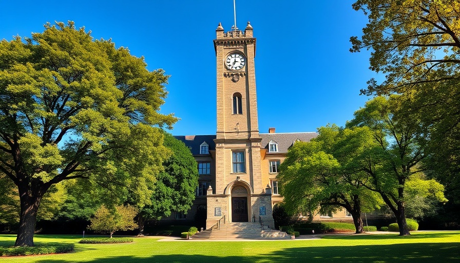 Tall clock tower and stone building, sunny day, Xiaofeng Wang Disappearance.
