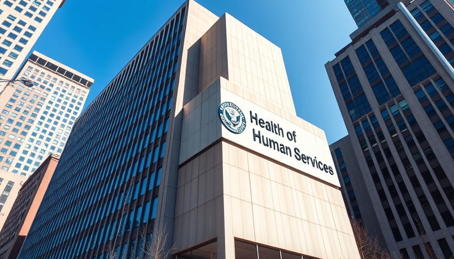 HHS office building facade with signage, daylight view