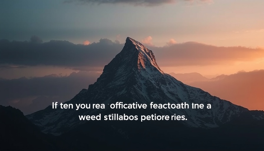 Inspiring mountain peak with wisdom text overlay.
