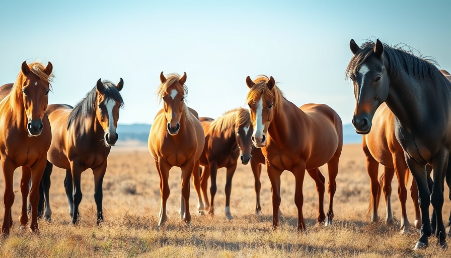 Wild horses grazing in Theodore Roosevelt National Park grassland