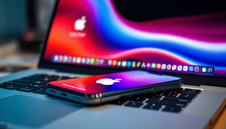Apple Intelligence logo displayed on smartphone and laptop.