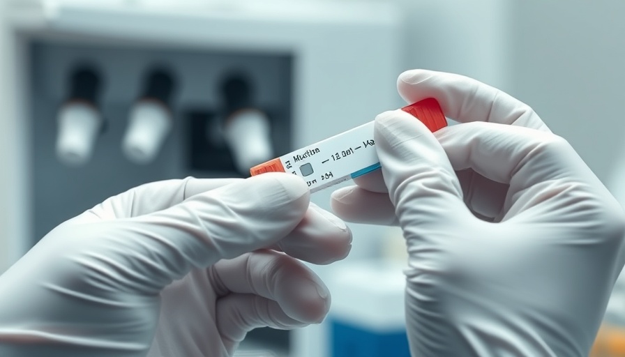 Testing process with drug test strip in lab, close-up.