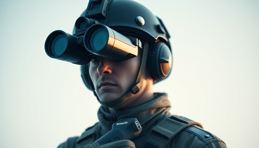 Generative AI in Military: Soldier using binoculars with AI overlay