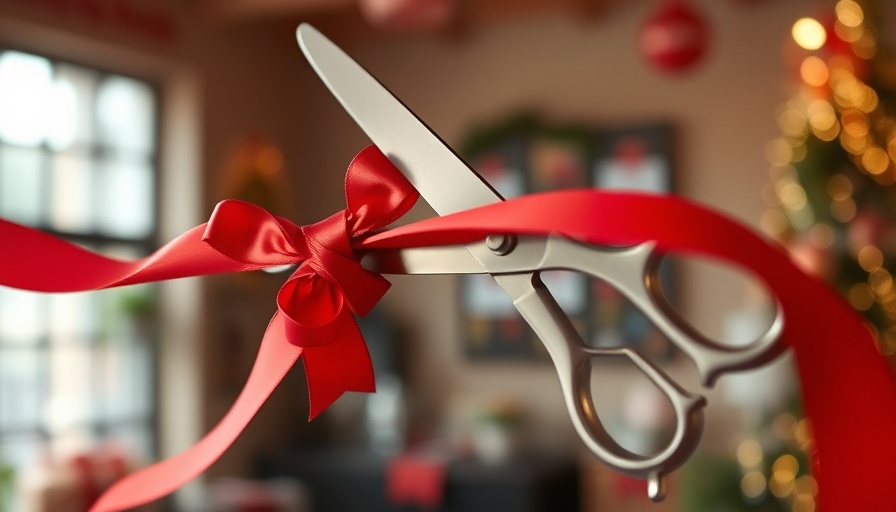 Scissors cutting red ribbon at McGee Toyota's new facility opening.