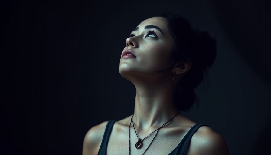 A contemplative person in dim lighting gazes upward, portraying introspection.