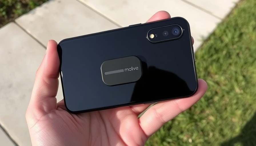 Hand holding smartphone with Mobvoi TicNote voice recorder outdoors.