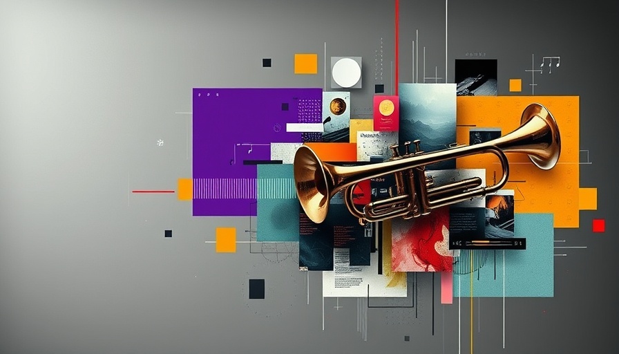 Abstract collage blending AI music creation and tech elements.