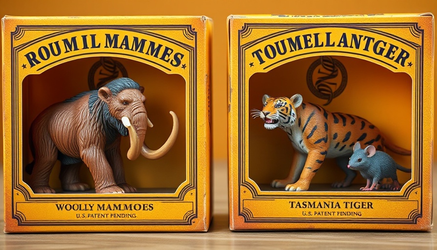 Toy boxes featuring Colossal Biosciences patent woolly mammoths and other animals.