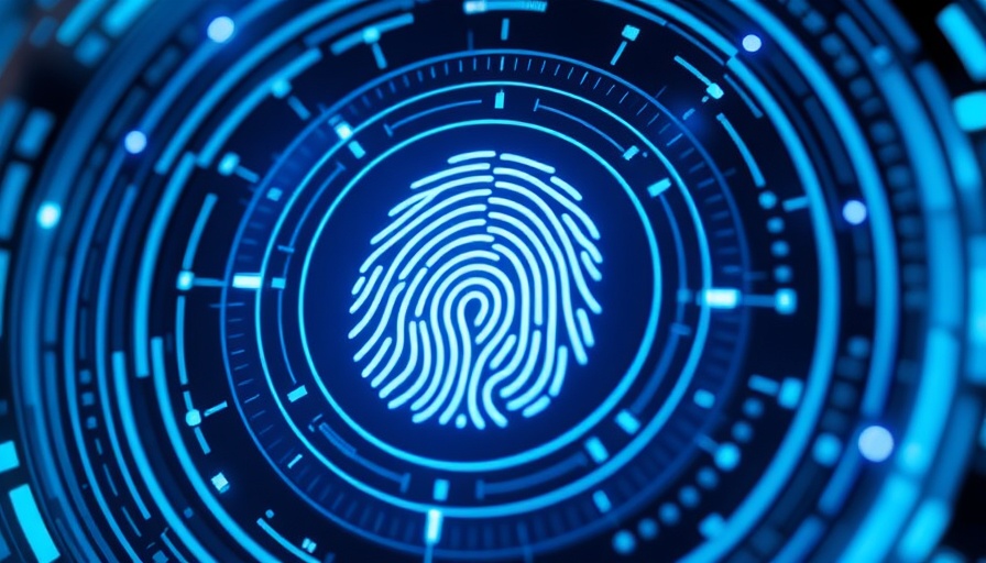 Futuristic blue fingerprint icon representing AI-driven scams in cybersecurity.