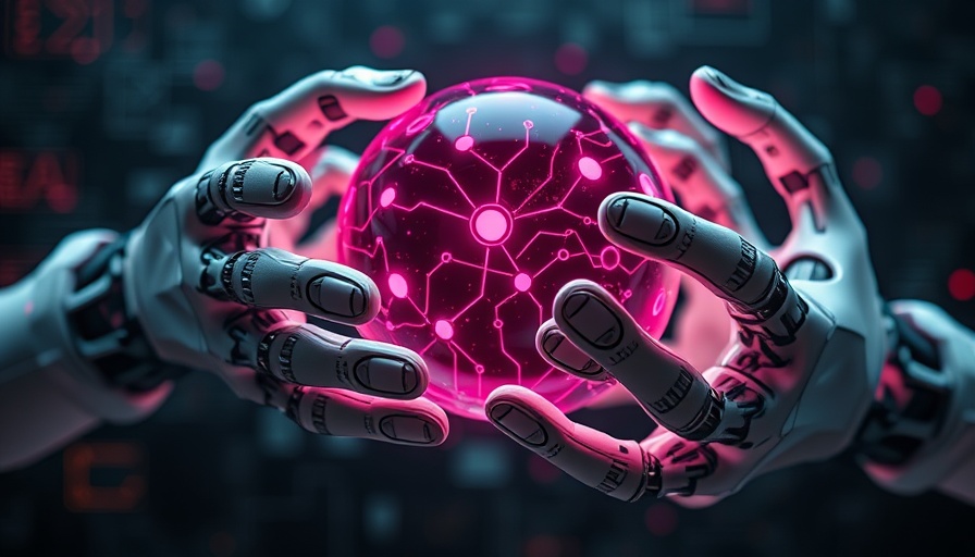 Futuristic robotic hands with digital sphere, innovative technology concept.
