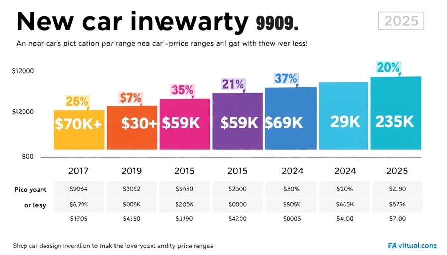 Graph of new-car inventory price range share from 2019 to 2025; used car prices outlook.