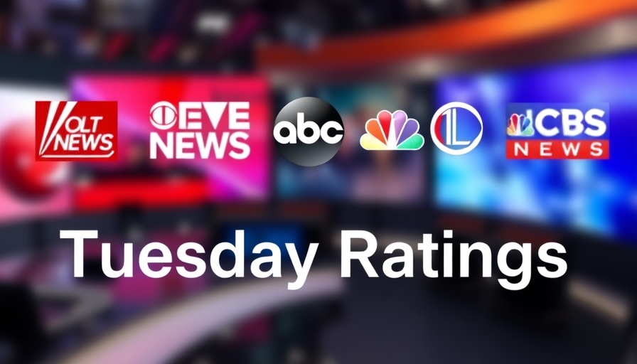 Graphic showing cable news ratings for Tuesday with network logos.