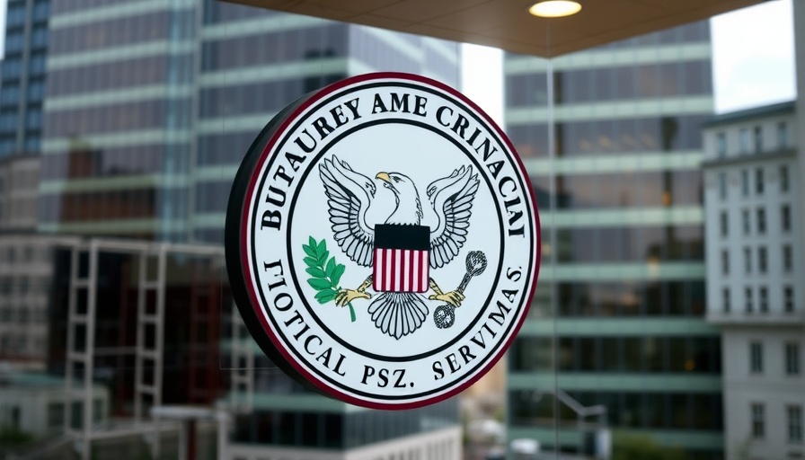 CFPB seal on glass window with building reflection.
