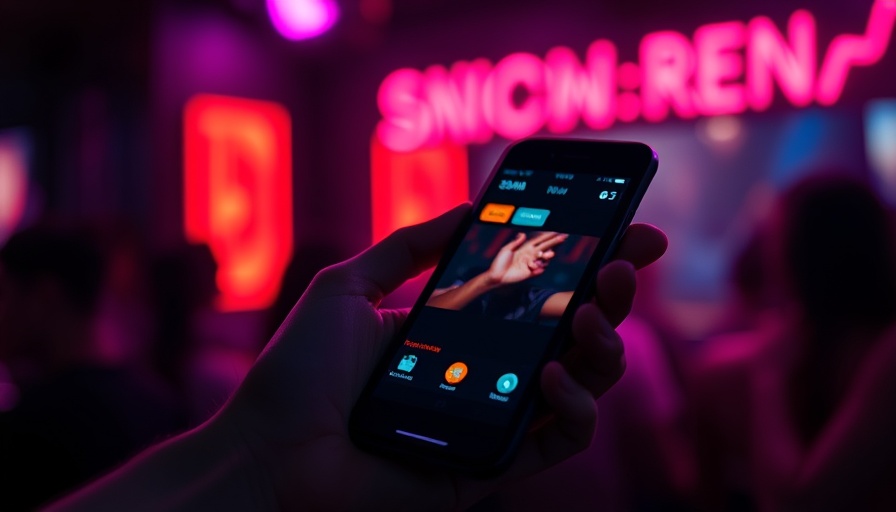 Hand holding smartphone with music streaming app interface, AI-generated music.