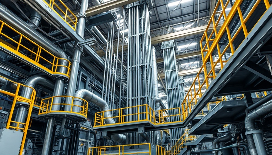 Modern CO2 to building materials factory machinery with yellow railings.