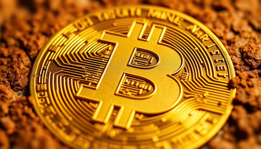 Digital rendering of Bitcoin symbol in earthy tones.