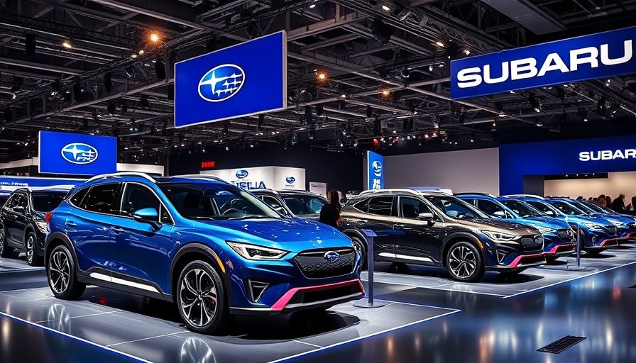 Subaru electric vehicles at New York Auto Show, vibrant showcase.