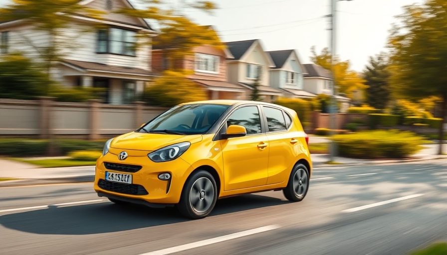 Yellow SUV driving through suburb, highlighting used car financing rates.