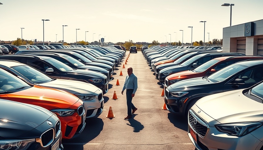 Car dealership lot on a sunny day showcasing new vehicle affordability.