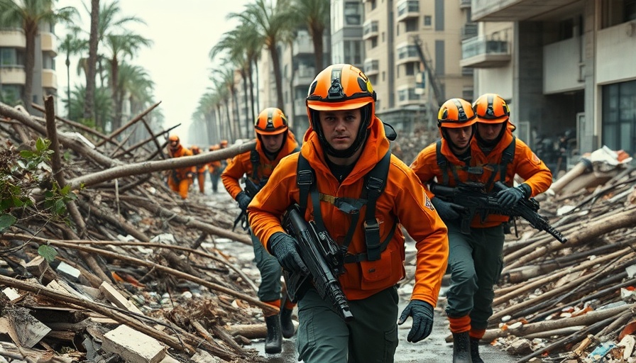 FEMA's disaster preparedness challenges depicted by search team amidst debris.