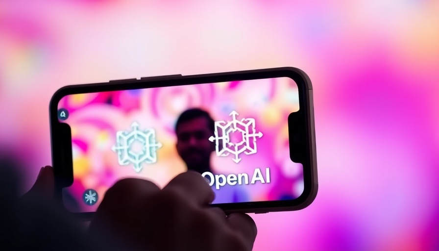 OpenAI's Strategic Innovations depicted with vibrant gradient and smartphone.