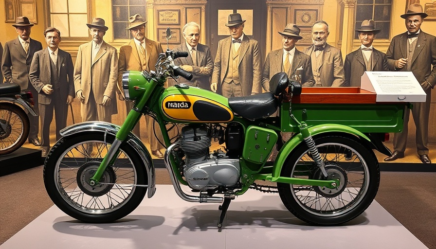 Vintage Mazda motorcycle on display at a museum.