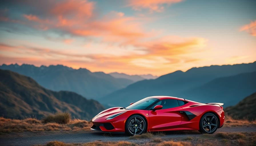 Sleek red sports car in scenic mountains at twilight, Mazda Soul Red Paint.
