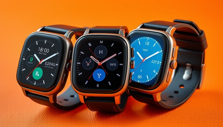 Trio of best smartwatches 2025 with vibrant displays on orange background.