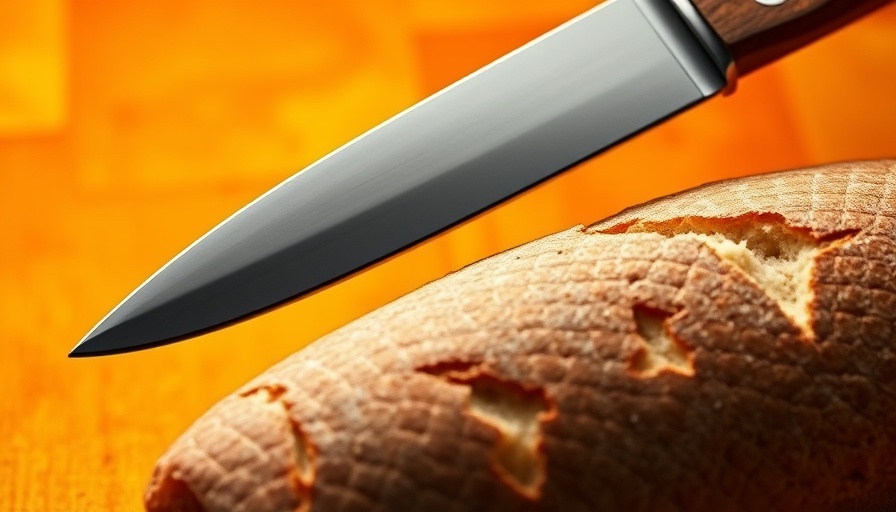 Elegant high-end bread knife against vivid abstract background.