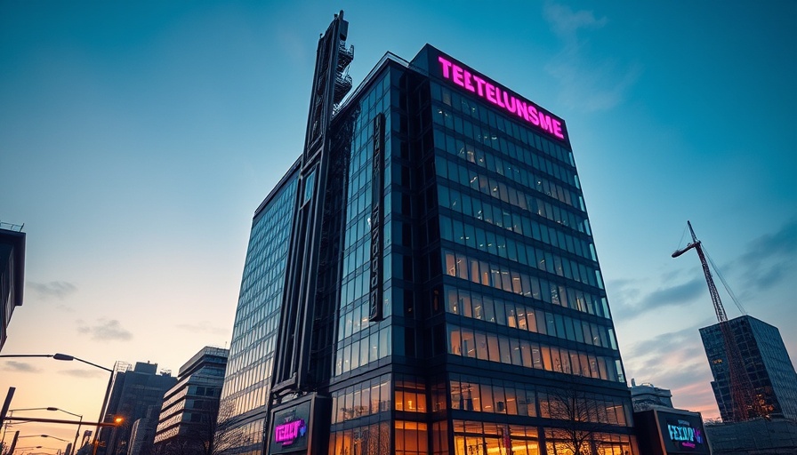Building with magenta sign, representing AI-powered telecommunications training