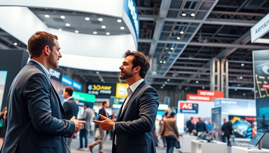Professional attendees at Digital Dealer Conference discussing at a tech booth.