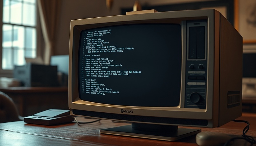 Old CRT monitor displaying code, representing deficits of legacy auto finance technology.