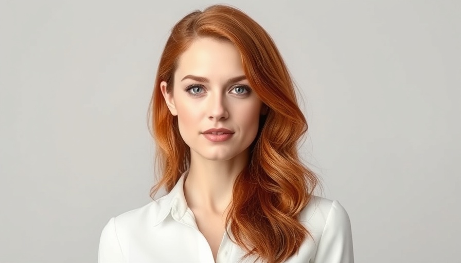 Confident woman in white blouse on grey background.
