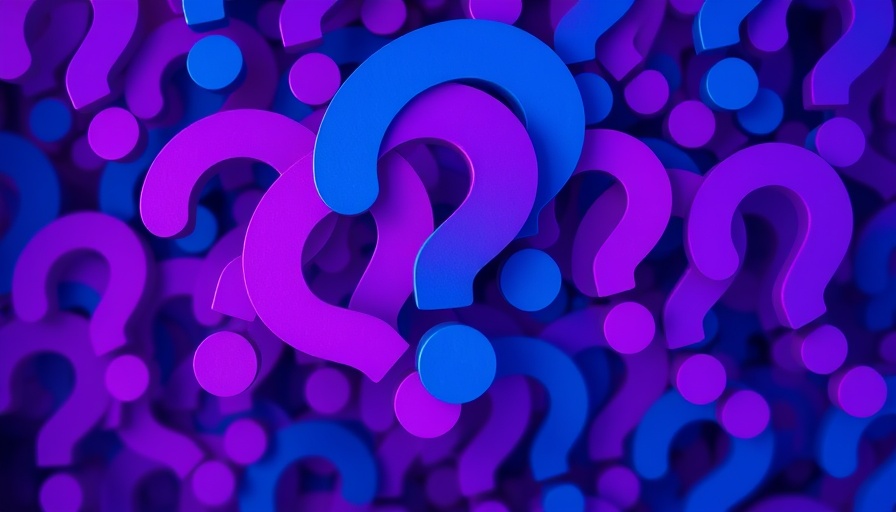 Vibrant purple and blue question marks illustrating AI translation challenges.