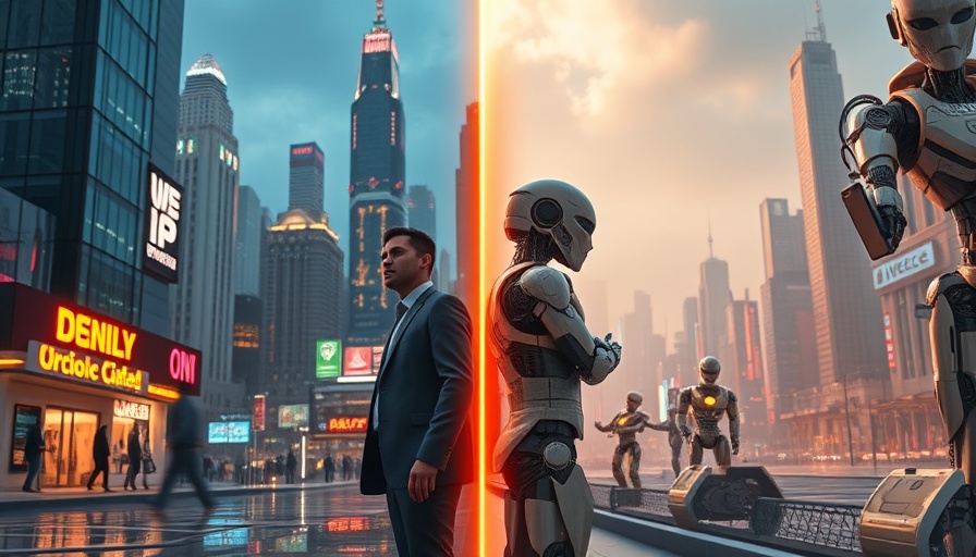 Futuristic cityscape showing agentic AI enterprise split reality.
