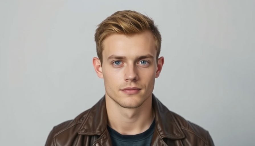 Casual portrait of young man in leather jacket.