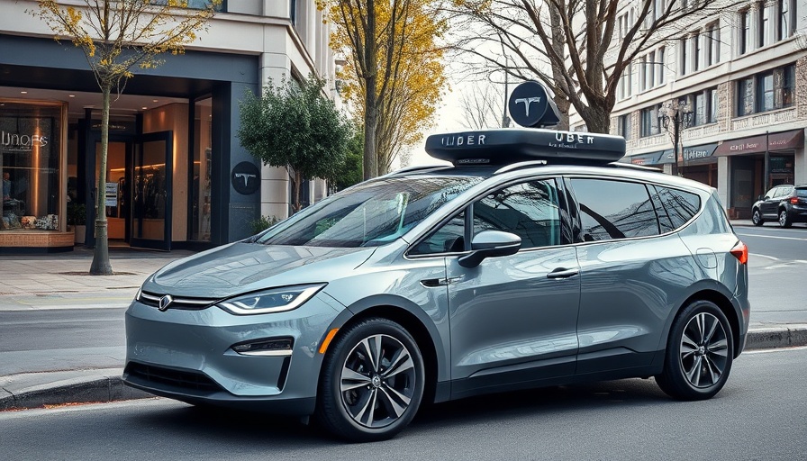 Modern Uber self-driving car parked by boutique