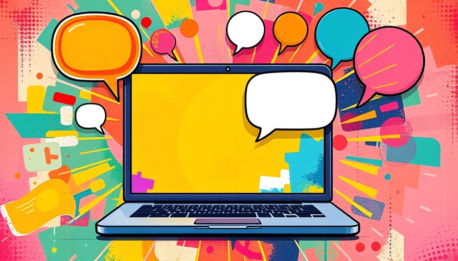 Abstract collage with laptop and speech bubbles illustrating communication trends for brands.