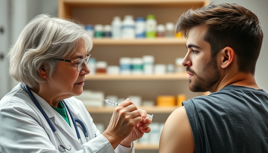 Healthcare worker vaccinating young man to illustrate US adult vaccination rates.